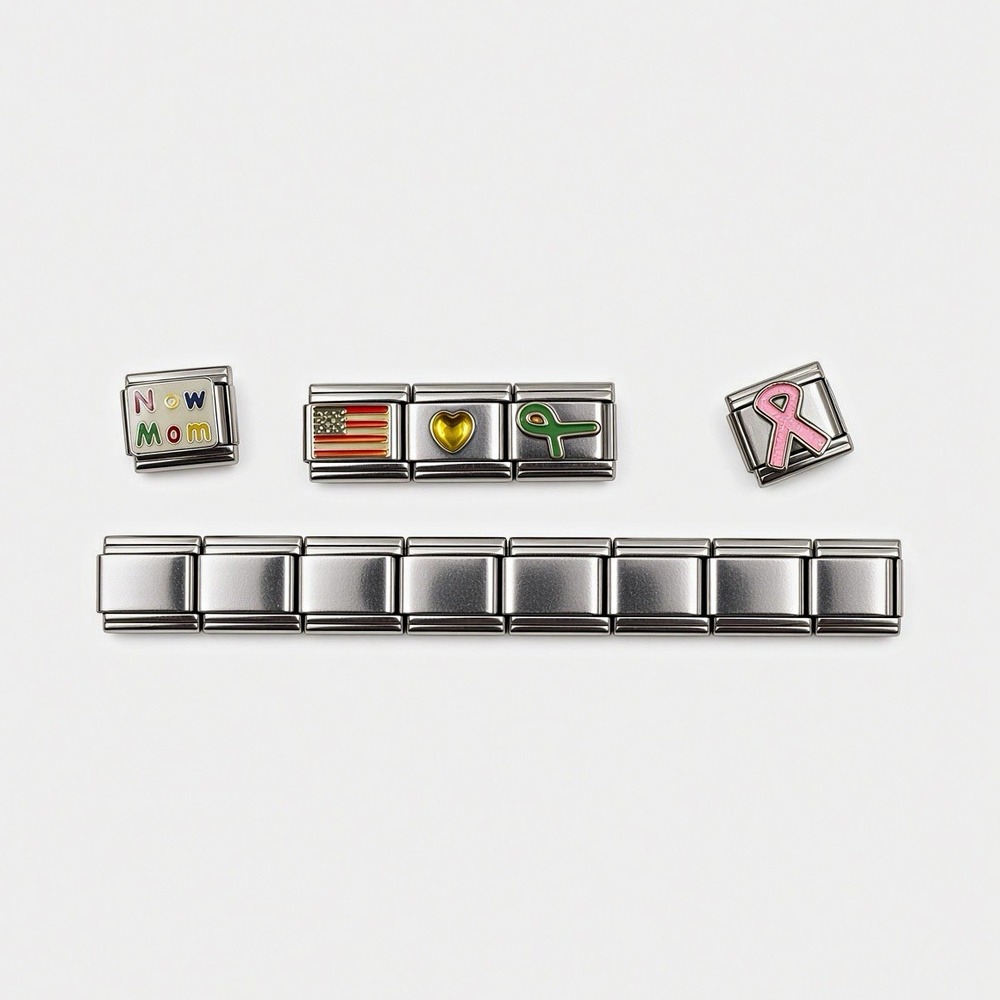Mixed Lot Italian Charm Bracelet Links – New Mom , American Flag, Awareness Ri